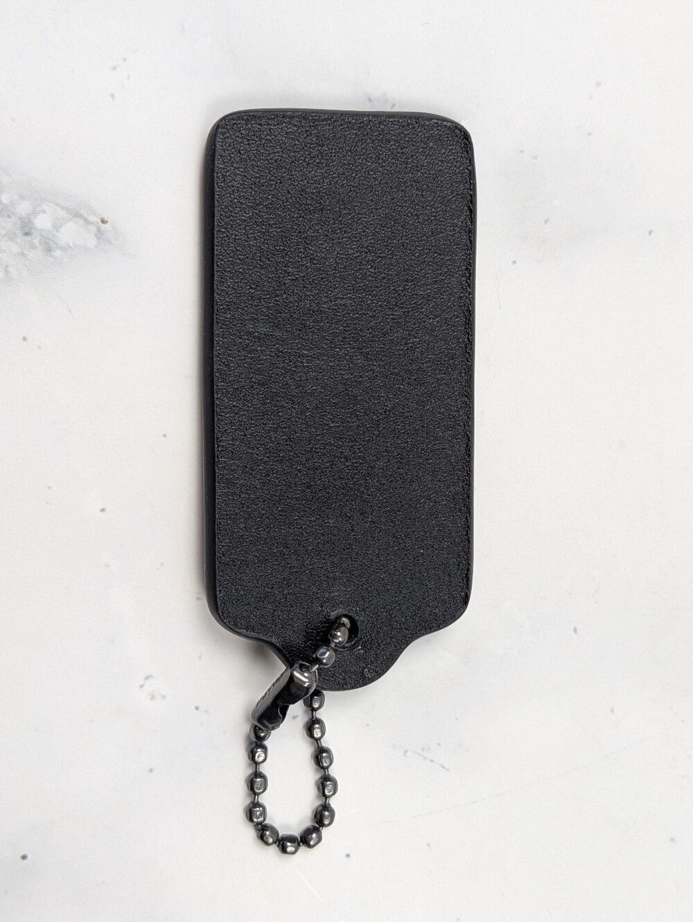 Coach Black Leather hang Tag with Black Bead Chain Says Coach on chain & tag - Picture 2 of 4